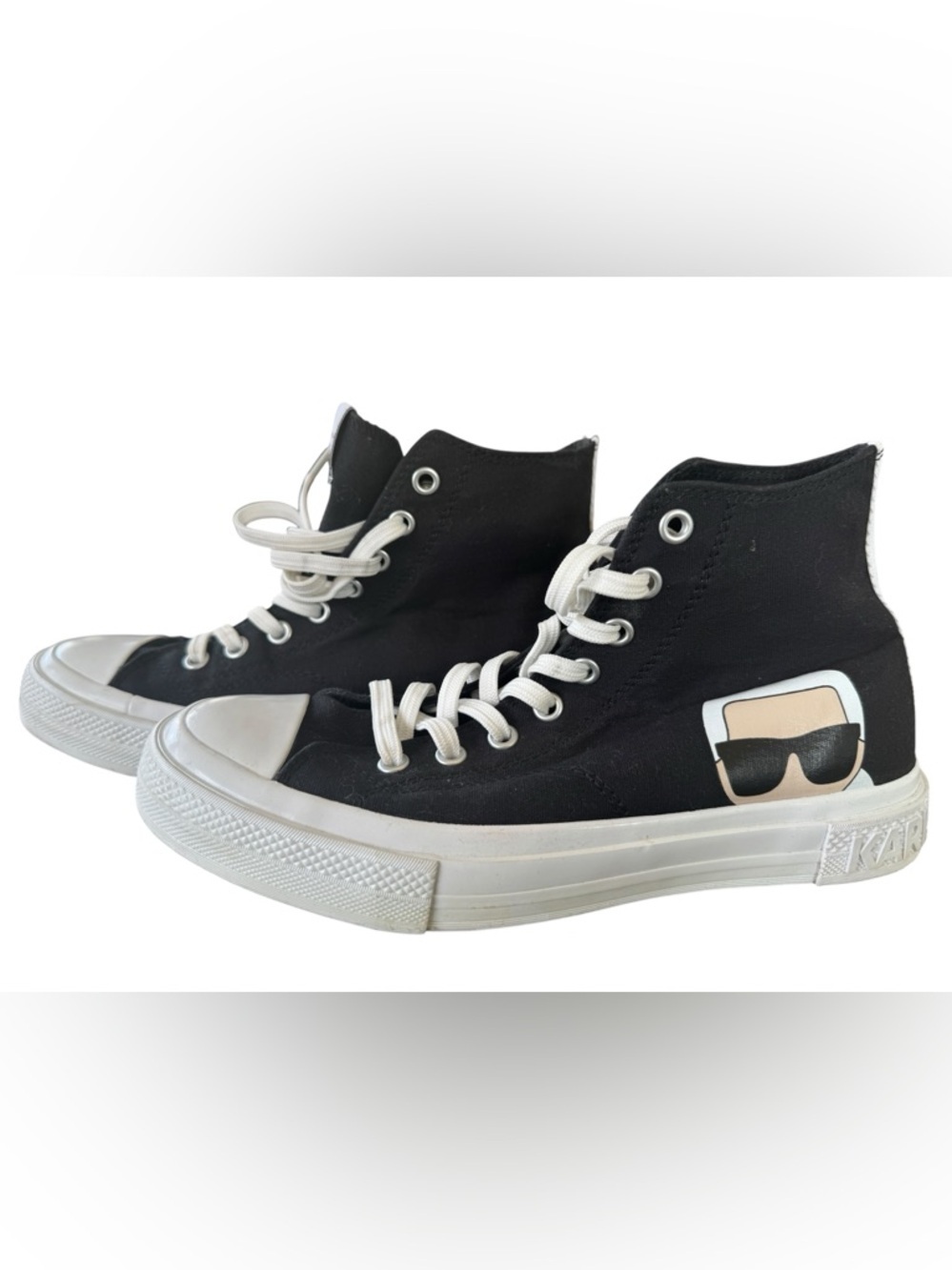Karl Lagerfeld Ikonik Kampus III High-Top Sneakers - Black Canvas - Size 8